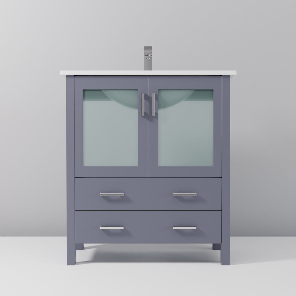 Dark Grey Bath Vanity 30 in. W x 18.25 in. D, White Ceramic Top, and Faucet Set