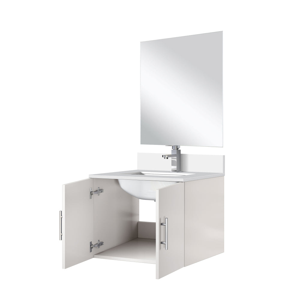 Glossy White Single Bath Vanity 24 in. W x 22 in. D, Cultured Marble Countertop, 18 in. Mirror and Faucet Set