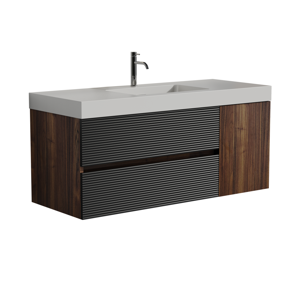 Grace 48" Walnut Bathroom Vanity with Glossy White Solid Surface Sink and Soft Black Drawers, Wall Mounted Floating Bathroom Vanity for Modern Bathroom, One-Piece Glossy White Basin, Pre-assembled