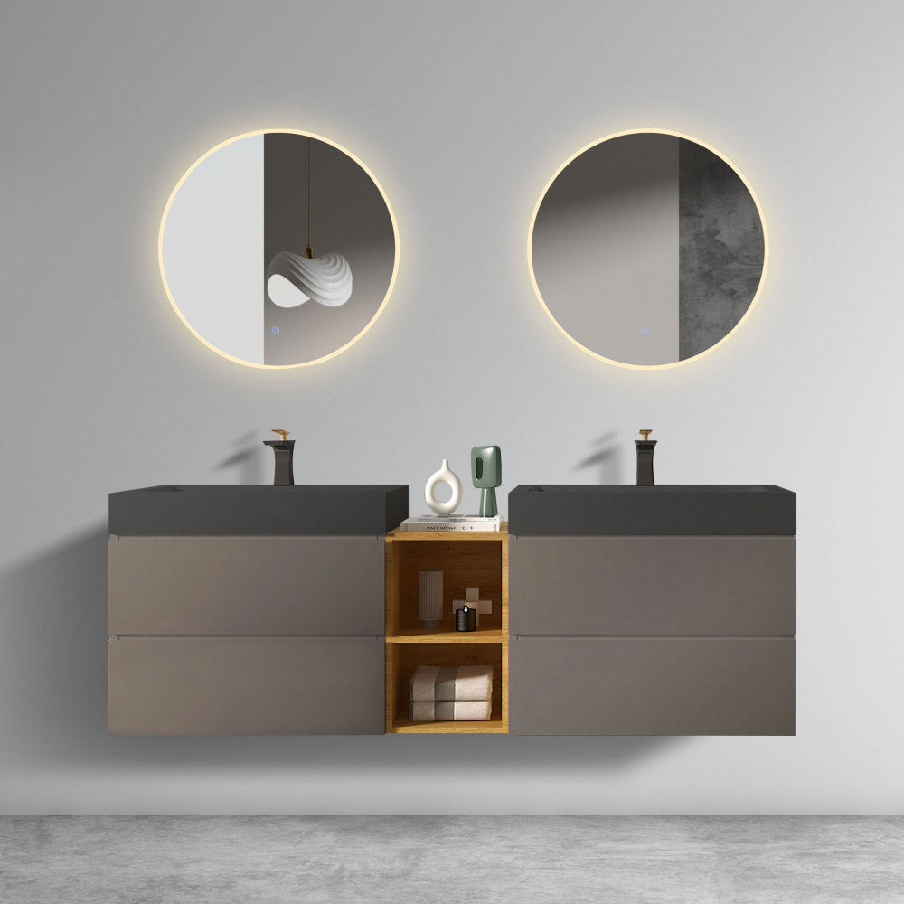 Alice 36" White Bathroom Vanity with Sink, Large Storage Wall Mounted Floating Bathroom Vanity for Modern Bathroom, One-Piece Black Sink Basin without Drain and Faucet, Pre-assembled