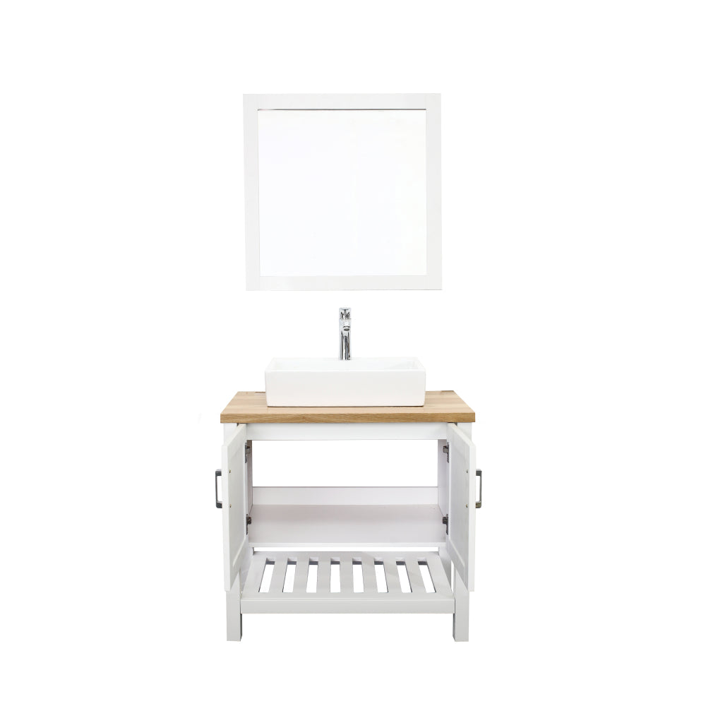 32" Bathroom Vanity with Sink,Single Bathroom Vanities Cabinet with Doors and Open Shelf,Solid Wood Small Vanity with Sink Set,for Bathroom,White+Natural