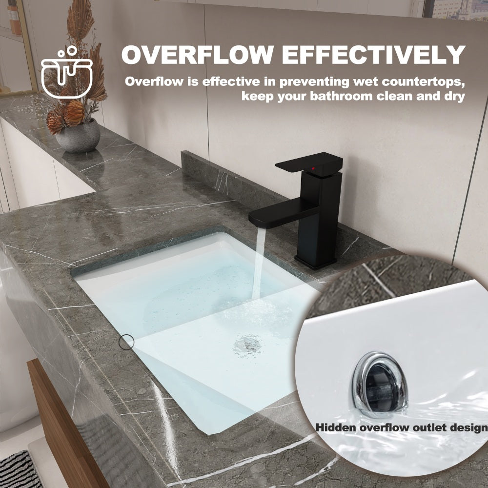 16 inch Under-mount Ceramic Rectangle Bathroom Vanity Sink, Under-mount Sink Rectangular with Concealed Overflow 16" x 11" Vessel Sink with Template DIY install Rectrangle White Ceramic