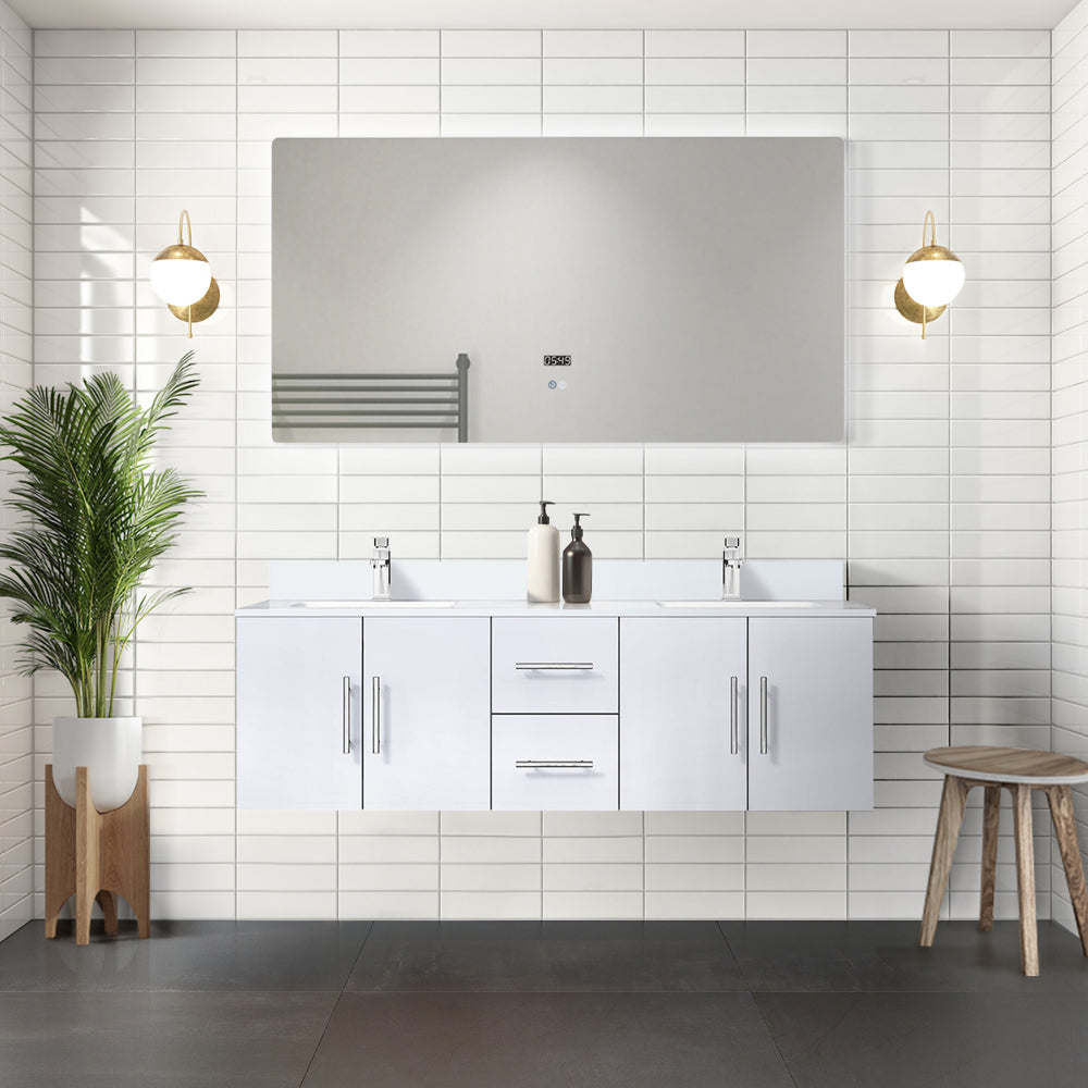 Dark Grey Double Bath Vanity 60 in. W x 22 in. D, White Quartz Top, and Faucet Set