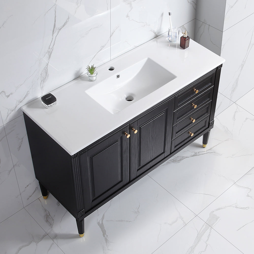 48'' Bathroom Vanity with Top Sink, Bathroom Storage Cabinet with 2 Soft Closing Doors and 3 Drawers, Single Sink Bathroom Vanity. black