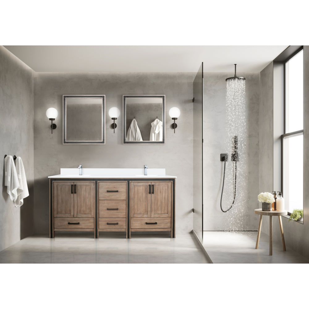 White Double Bath Vanity 72 in. W x 22 in. D, White Quartz Top and Faucet Set