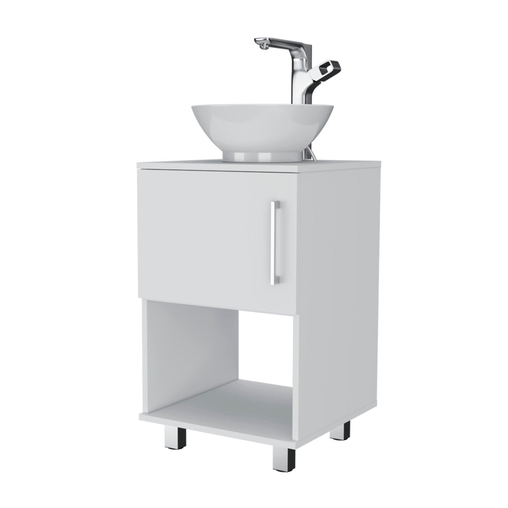 Single Bathroom Vanity, One Open Shelf, Single Door Cabinet, White