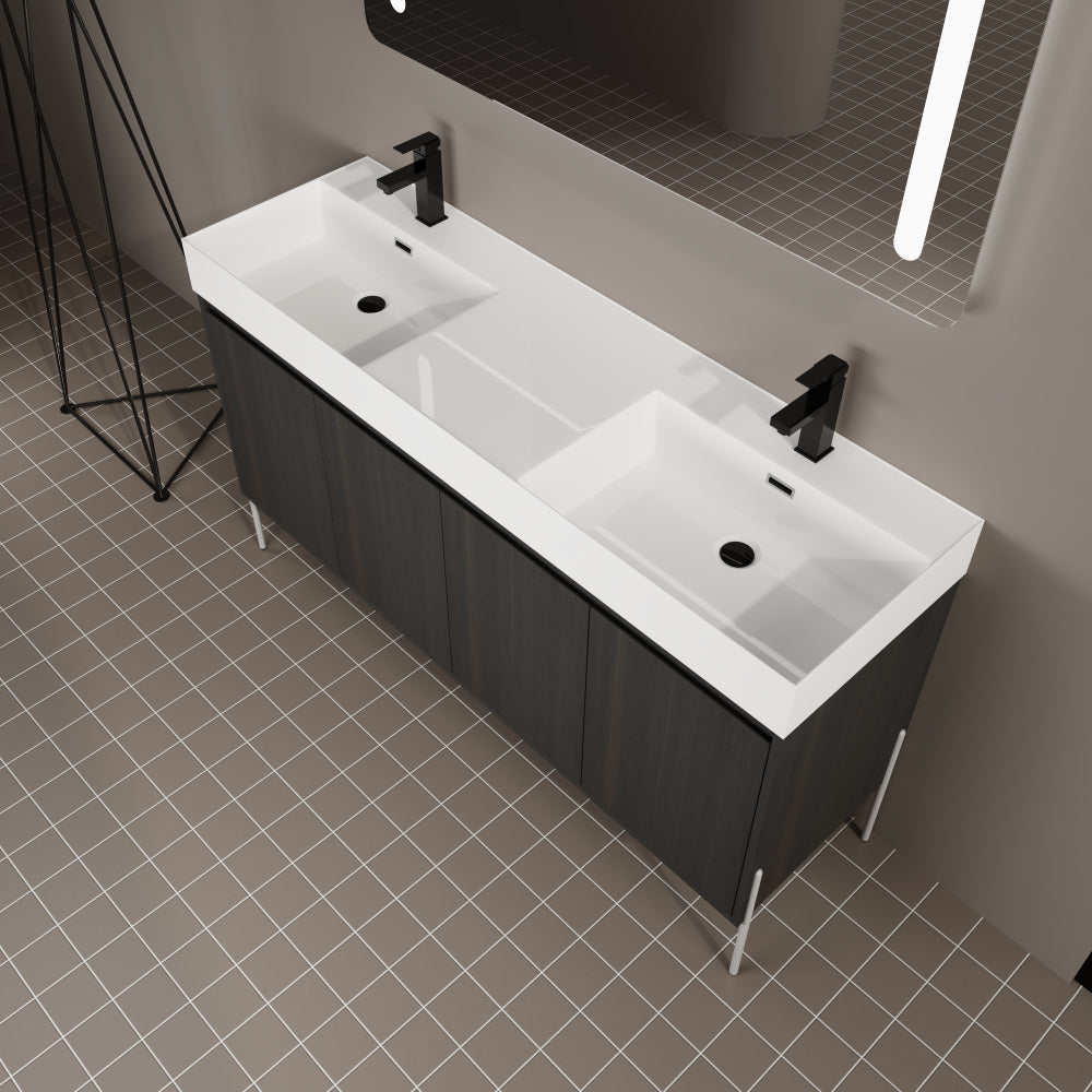 60" Freestanding Bathroom Vanity with Resin Double Sink, Storage Cabinet with Soft Closed Doors (KD-Package)