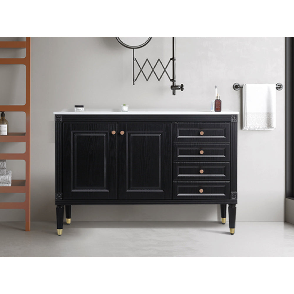 48'' Bathroom Vanity with Top Sink, Bathroom Storage Cabinet with 2 Soft Closing Doors and 3 Drawers, Single Sink Bathroom Vanity. black