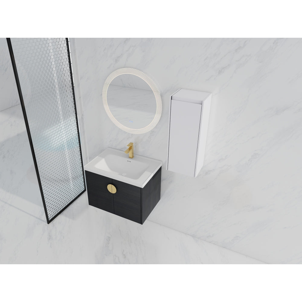 28" Wall-Mounted Bathroom Vanity With Ceramic Sink and Side Cabinet, Soft Close Doors, 00112WH-06328BCT Combination Cabinet(KD-Packing)
