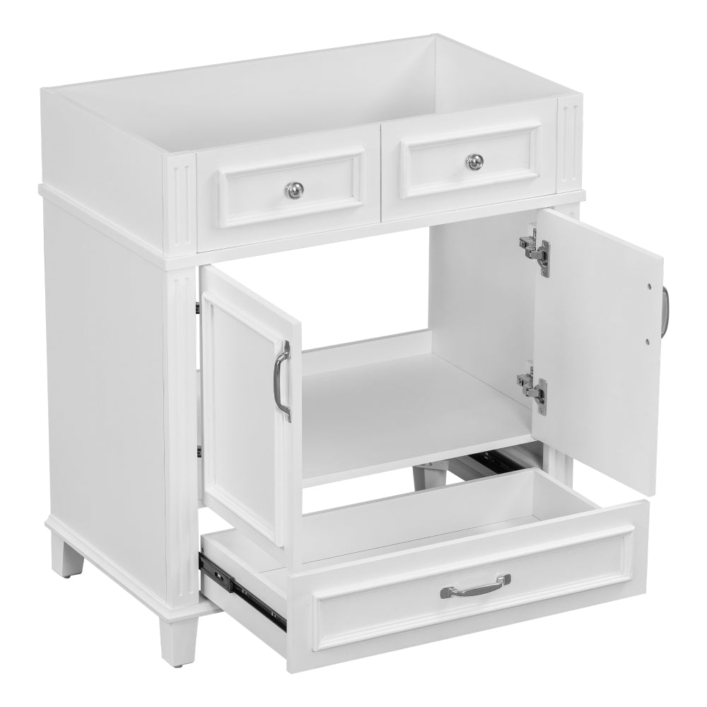 30'' Bathroom Vanity without Top,Solid Wood Frame Bathroom Storage Cabinet with Soft Closing Doors,Frame Bathroom Storage Cabinet Only, Retro Style, White