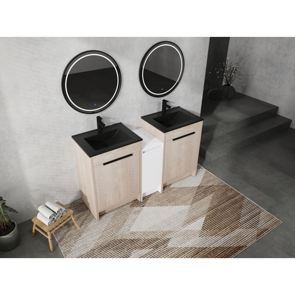 60 Inch Freestanding Bathroom Vanity with Black Ceramic Sink and Storage Cabinets, Soft Closing Door, 02424*2+0312 Combination Cabinet, KD-Package