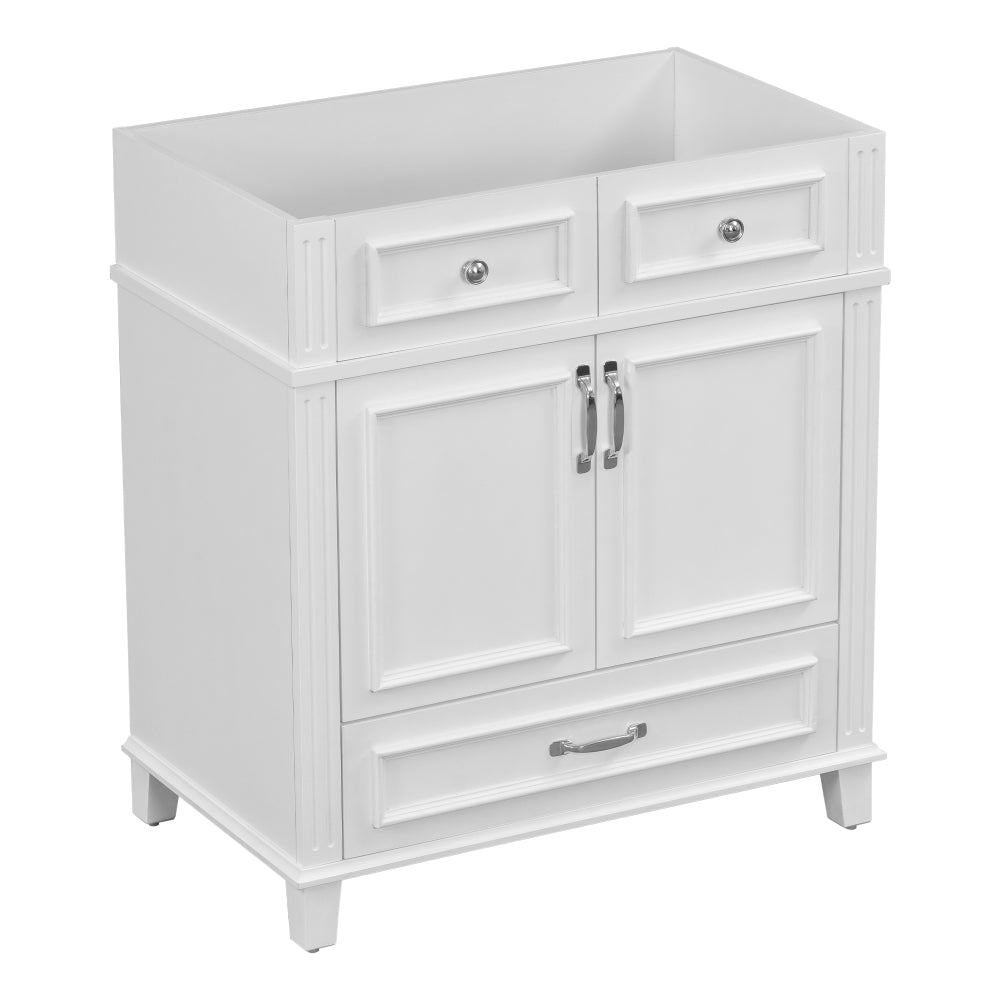 30'' Bathroom Vanity without Top,Solid Wood Frame Bathroom Storage Cabinet with Soft Closing Doors,Frame Bathroom Storage Cabinet Only, Retro Style, White