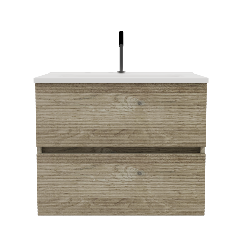 Gloria 24" Wall Mounted Rough Oak&Rough Oak Bathroom Vanity with Integrated Ceramic Sink with Overflow, Large Storage Floating Bathroom Vanity for Modern Bathroom, Pre-assembled