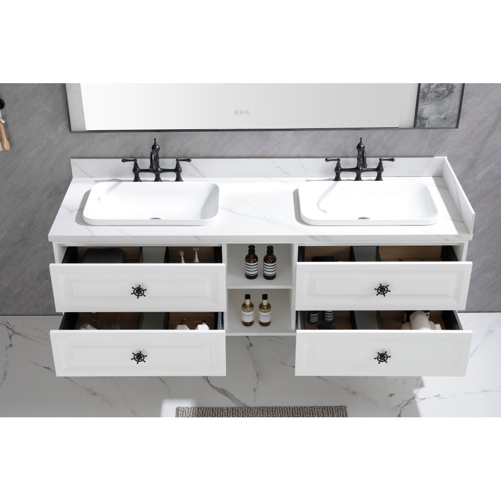 84" Wall Hung Bathroom Vanity Cabinet Fits Double Sinks, Cabinet Only (Countertop and Sinks Not Included)