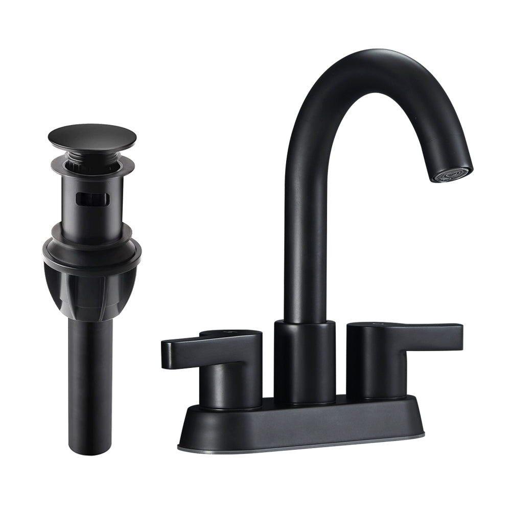 Brushed Gold Bathroom Faucet 4 Inch Centerset Bathroom Faucet, Gold Bathroom Vanity Lavatory Faucets for Sink 3 Hole 2 Handle, Swivel Spout with Brass Drain Assembly