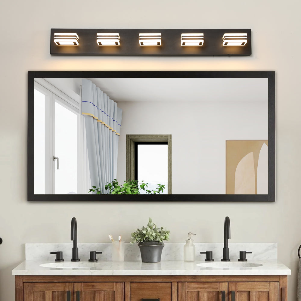 (Same as W1340103888/L2006) 32" Modern Chrome 5-Light LED Vanity Light, Square Acrylic Lampshades Wall Mount Fixture for Bathroom, Mirror Lighting