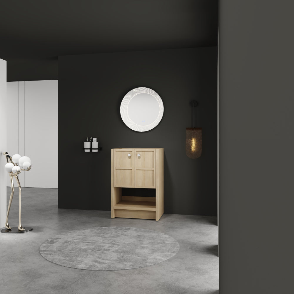 24" Freestanding Bathroom Vanity, 2-Soft Closing Door, Oak, Plywood (Excluding Sink)