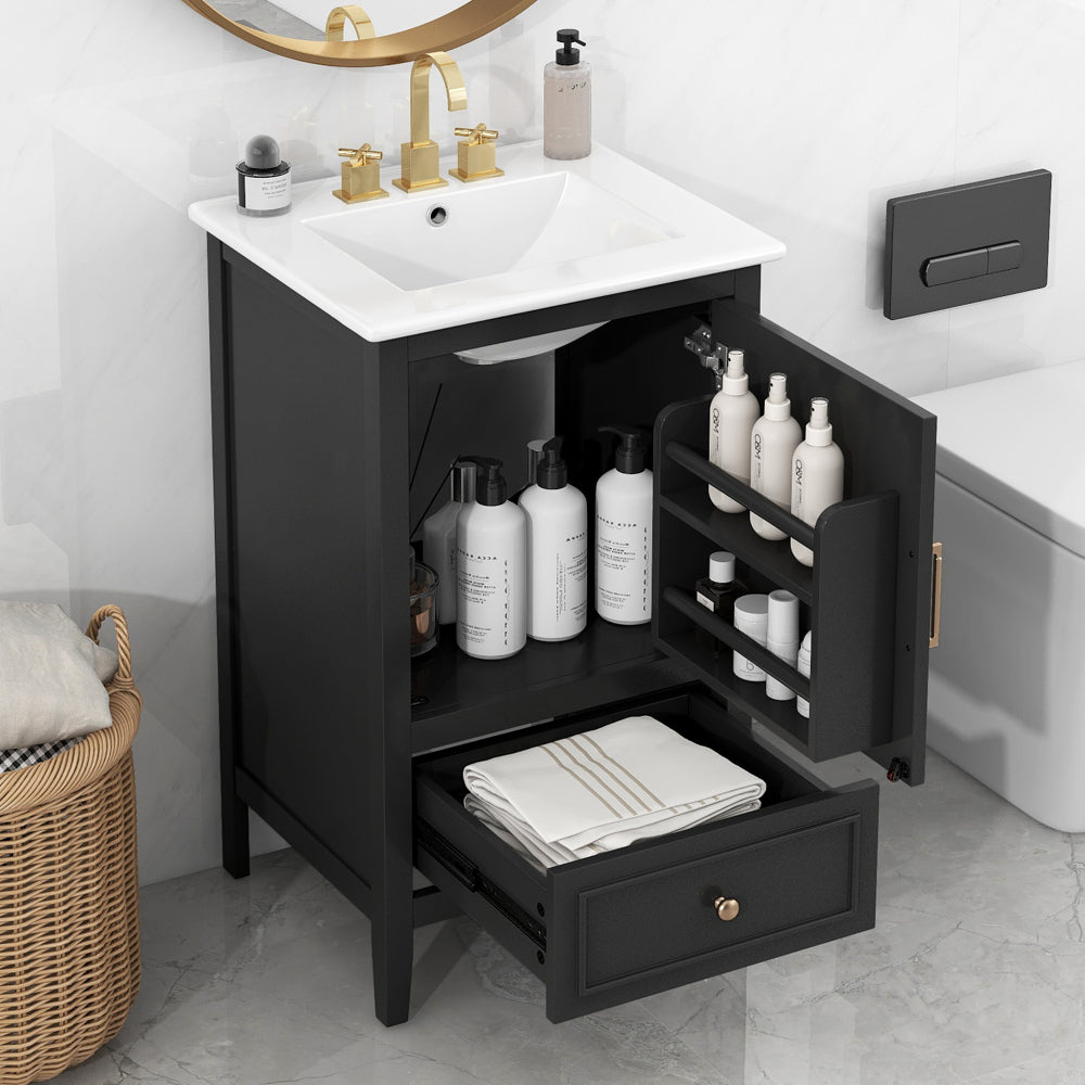 20" Bathroom Vanity with Sink, Bathroom Cabinet with Soft Closing Door, Storage Rack and A Drawer, Grey