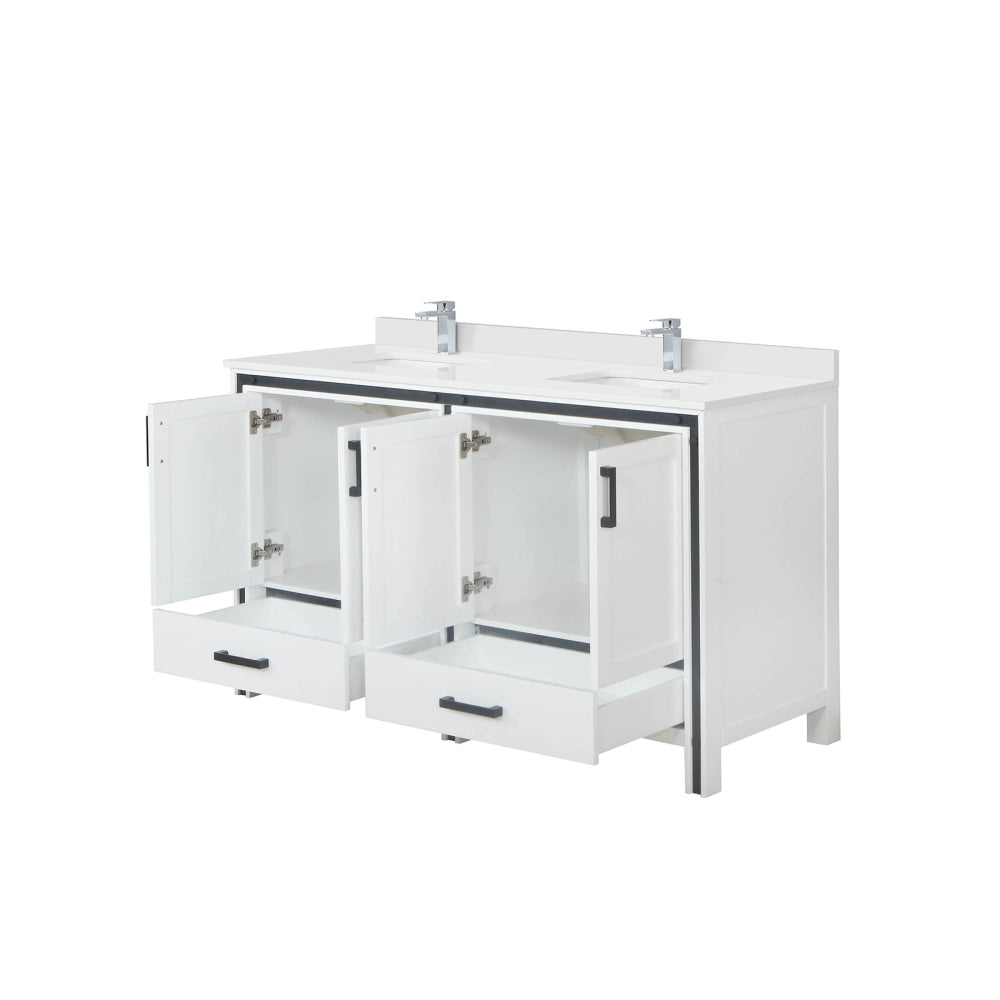 White Double Bath Vanity 60 in. W x 22 in. D, White Quartz Top and Faucet Set