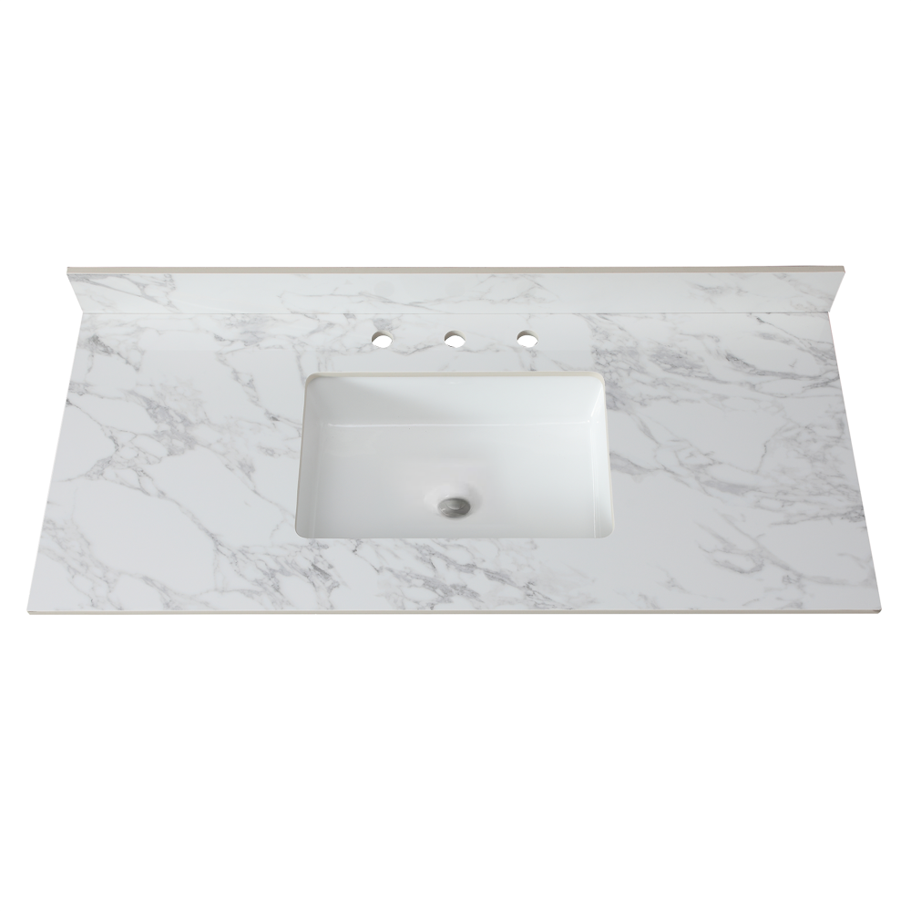37"x22"Bathroom Vanity Top,sintered stone carra white Barthroom Vanity Sink Tops with Rectangular Undermount Ceramic Sink with Vanity Backsplash, Single Faucet Hole Bathroom Vanity Countertop