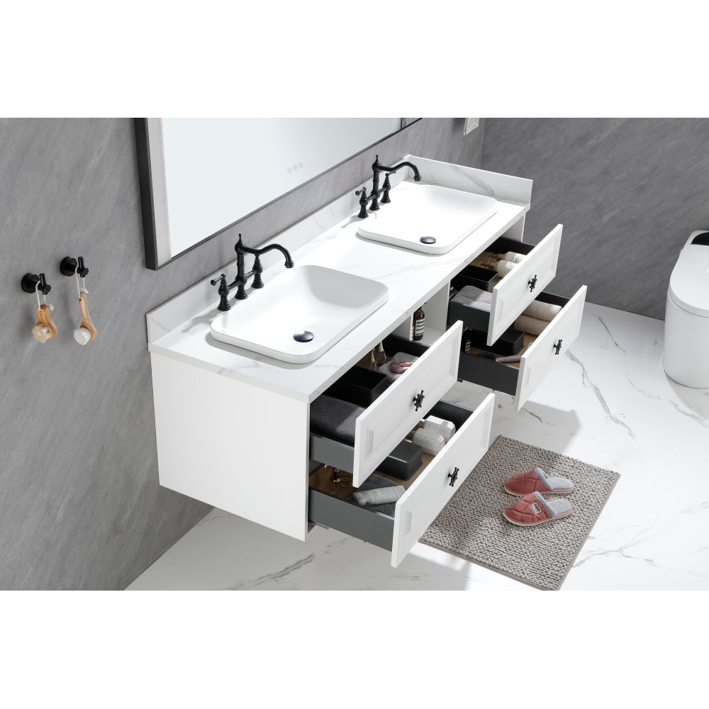 84" Wall Hung Bathroom Vanity Cabinet Fits Double Sinks, Cabinet Only (Countertop and Sinks Not Included)