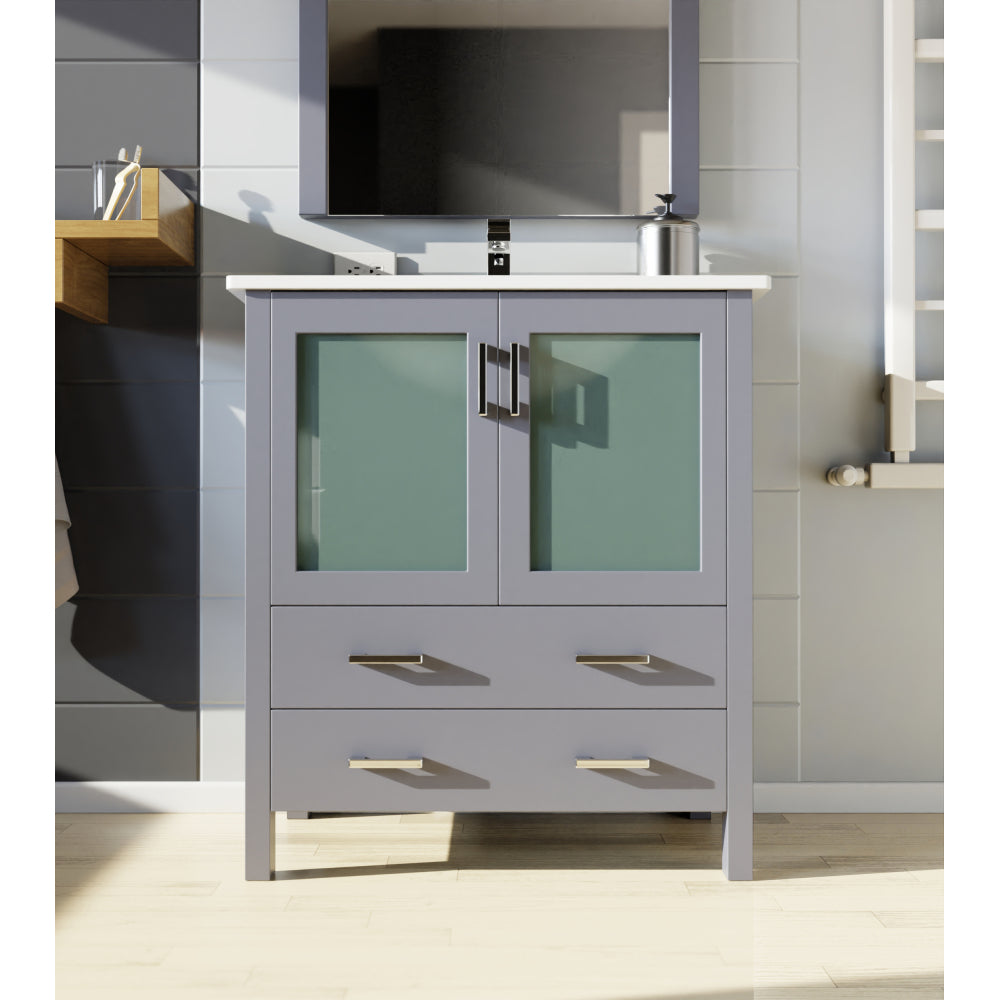 Dark Grey Bath Vanity 30 in. W x 18.25 in. D, White Ceramic Top, and Faucet Set