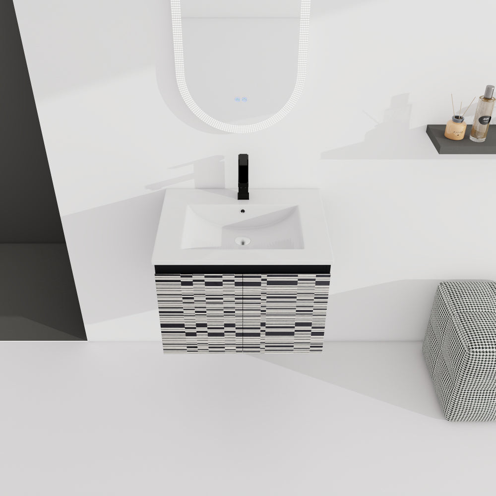24'' Floating Wall-Mounted Bathroom Vanity With Ceramics Sink & Soft-Close Cabinet Door, KD-Package
