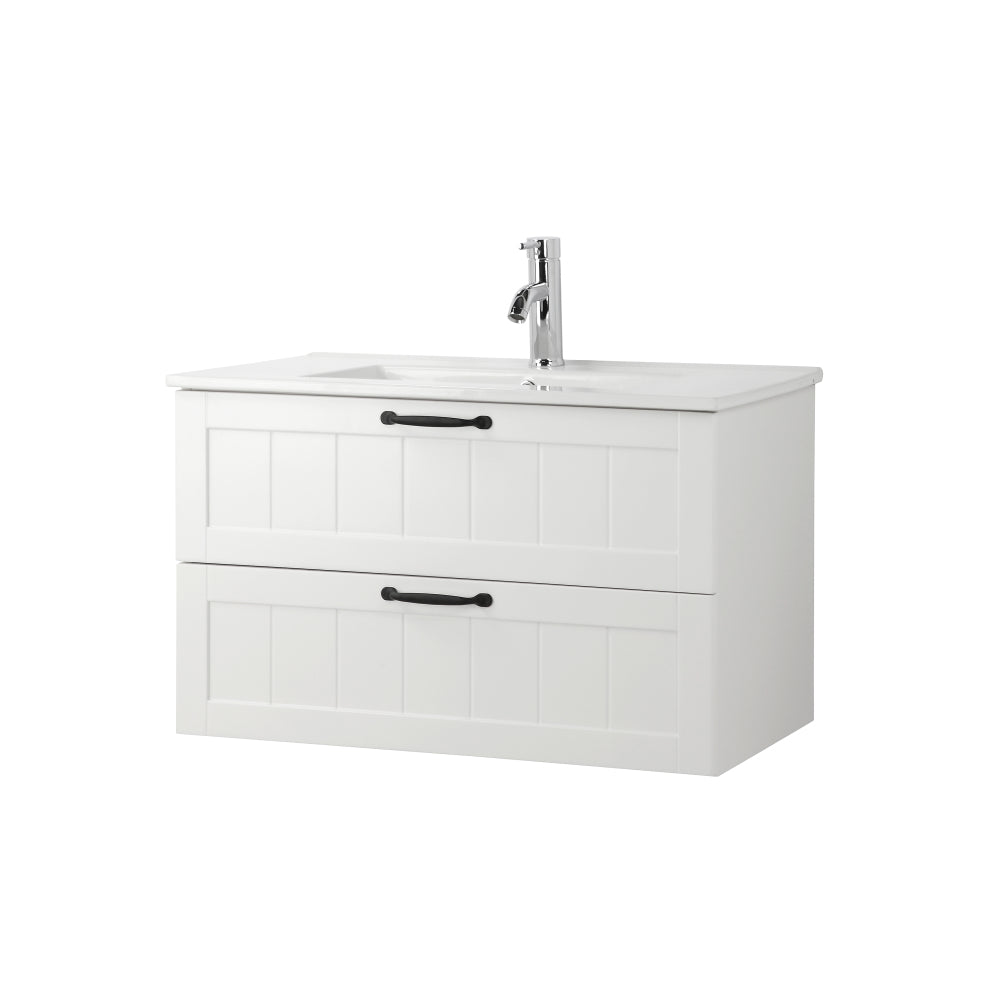 31.5inch Modern Style Bathroom Cabinet, Double Drawer With Decor Line,Wall-Mounted Bathroom Vanity with Basin & Mirror,Soft-Close System,for Bathroom,White