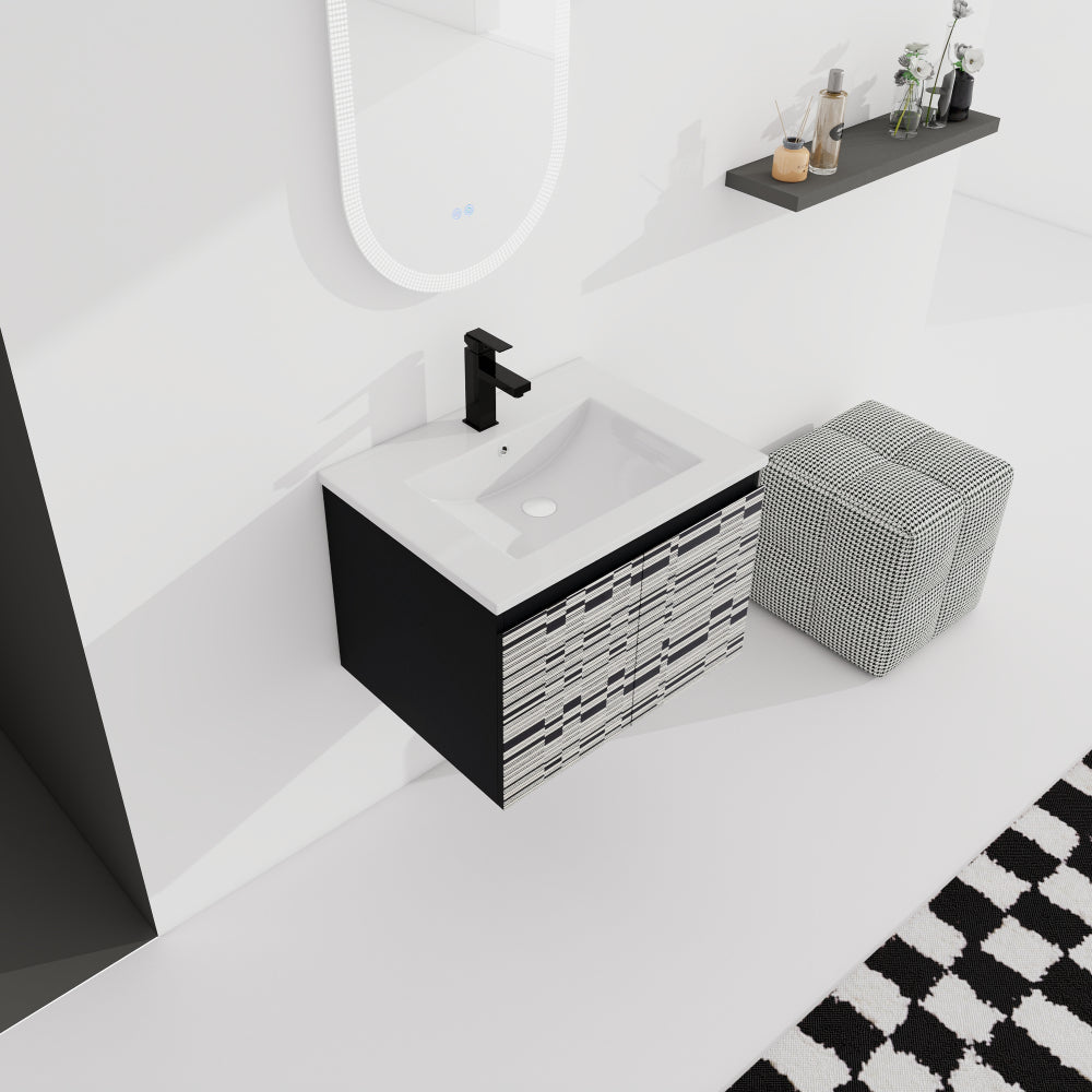 24'' Floating Wall-Mounted Bathroom Vanity With Ceramics Sink & Soft-Close Cabinet Door, KD-Package