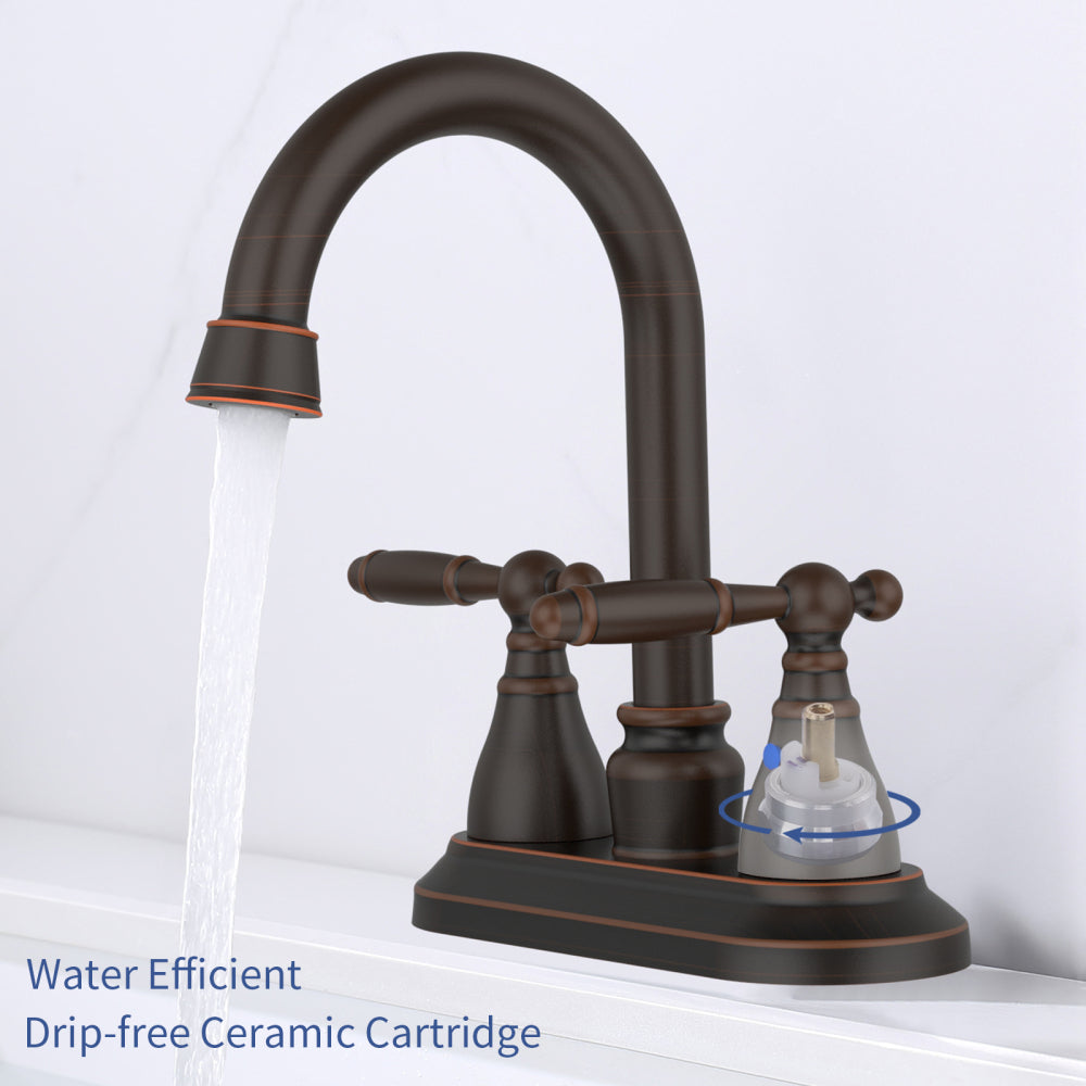 Bathroom Faucet Oil Rubbed Bronze 360 Degree High Arc Swivel Spout 4 Inches Centerset Vanity Faucet Modern Bathroom Faucets 3 Holes Lavatory Faucet NOT INCULED Drain