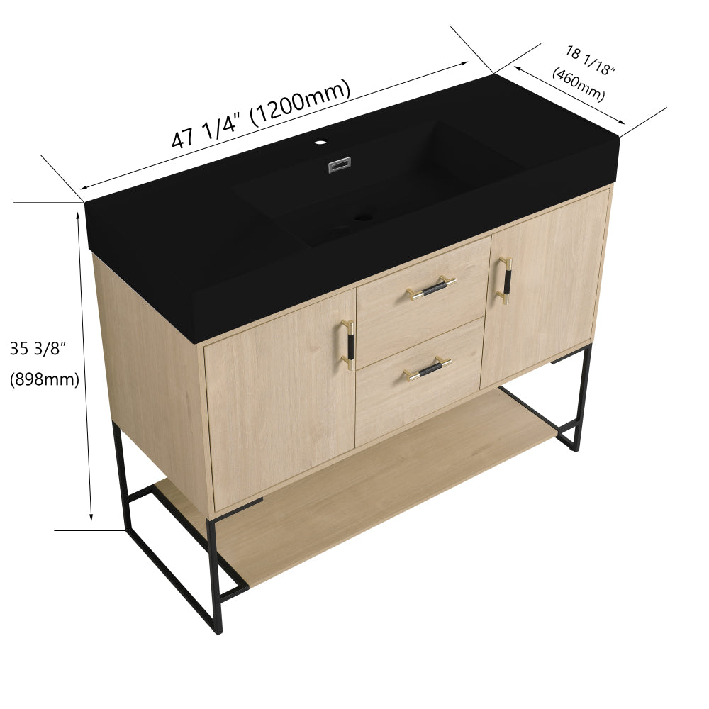 48 Inch Bathroom Vanity Freestanding Design With Black Resin Sink