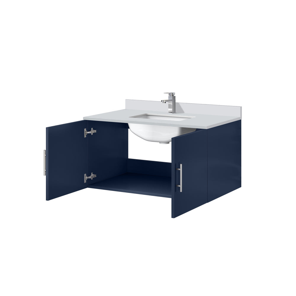 Navy Blue Bath Vanity 36 in. W x 22 in. D, White Quartz Top, and Faucet Set