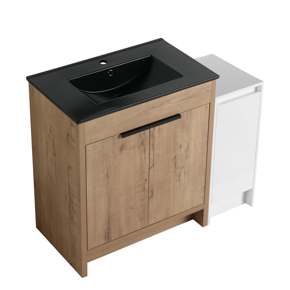 36" Freestanding Bathroom Vanity with White Ceramic Sink & 2 Soft-Close Cabinet Doors ((KD-PACKING),BVB02436IMO-F-BL9090B