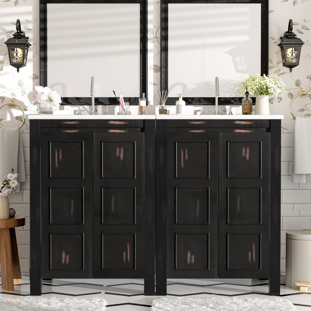 24x18x34 Inches Vintage Style Small Bathroom Vanity Combo with Ceramic Sink, 2 Soft-close Doors