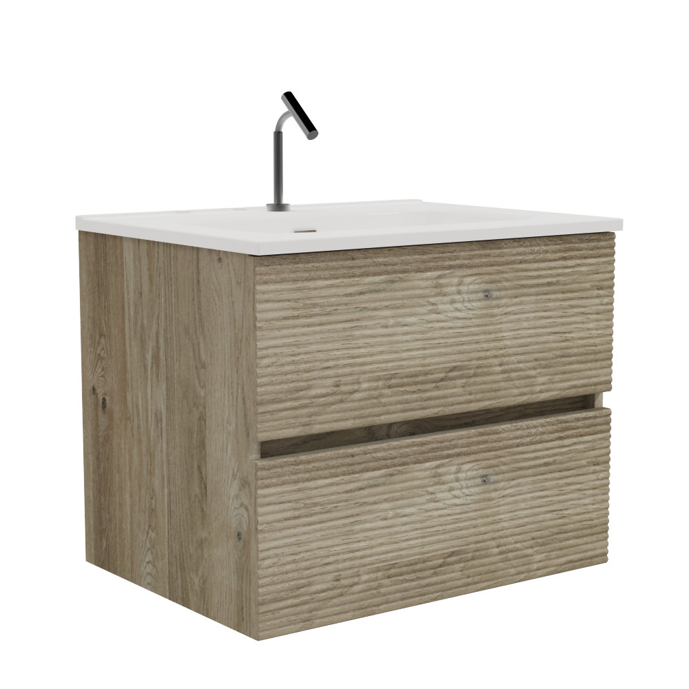 Gloria 24" Wall Mounted Rough Oak&Rough Oak Bathroom Vanity with Integrated Ceramic Sink with Overflow, Large Storage Floating Bathroom Vanity for Modern Bathroom, Pre-assembled