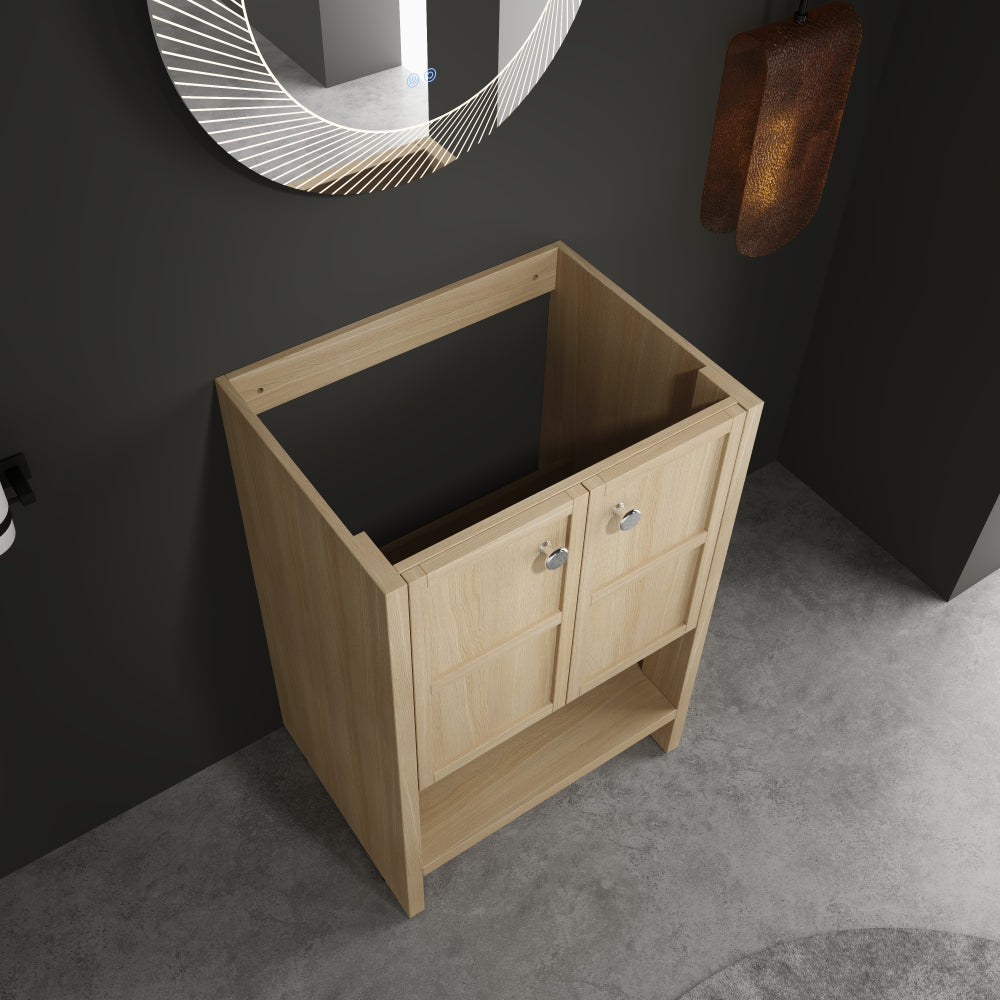 24" Freestanding Bathroom Vanity, 2-Soft Closing Door, Oak, Plywood (Excluding Sink)