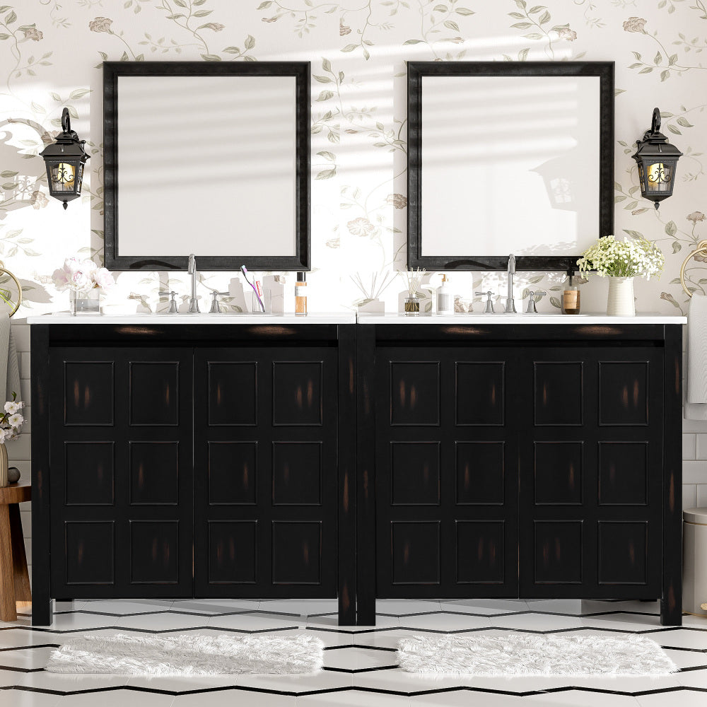 24x18x34 Inches Vintage Style Small Bathroom Vanity Combo with Ceramic Sink, 2 Soft-close Doors