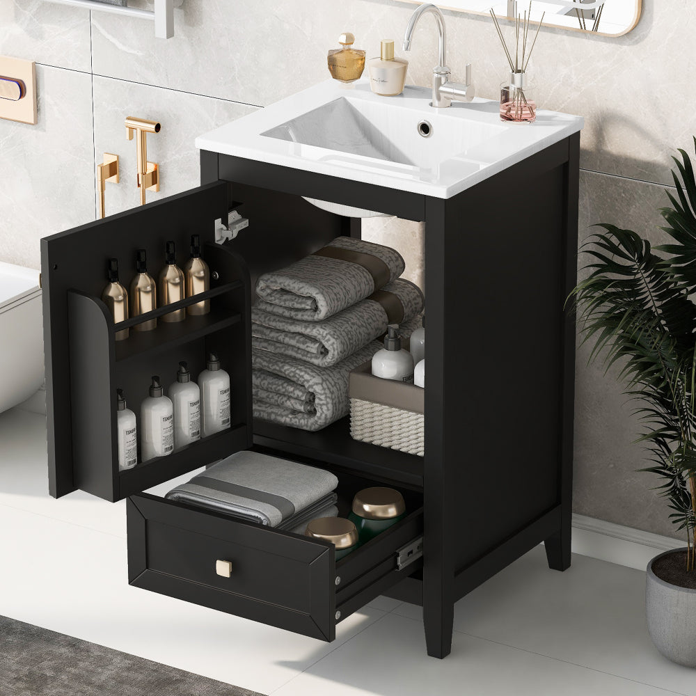 20" Bathroom Vanity with Sink, Bathroom Cabinet with Soft Closing Door, Storage Rack and A Drawer, Grey