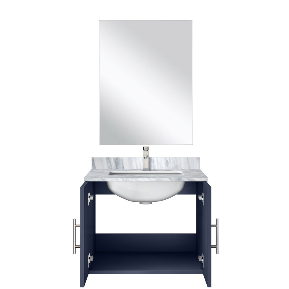 Navy Blue Single Bath Vanity 24 in. W x 22 in. D, Carrara Marble Countertop, 18 in. Mirror and Faucet Set