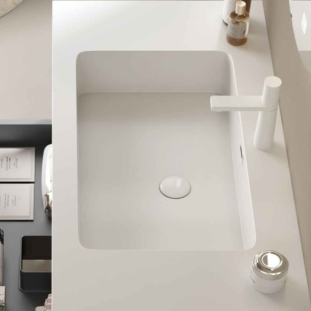 30" Integrated Rectangular Undermount Basin without Drain and Faucet, White