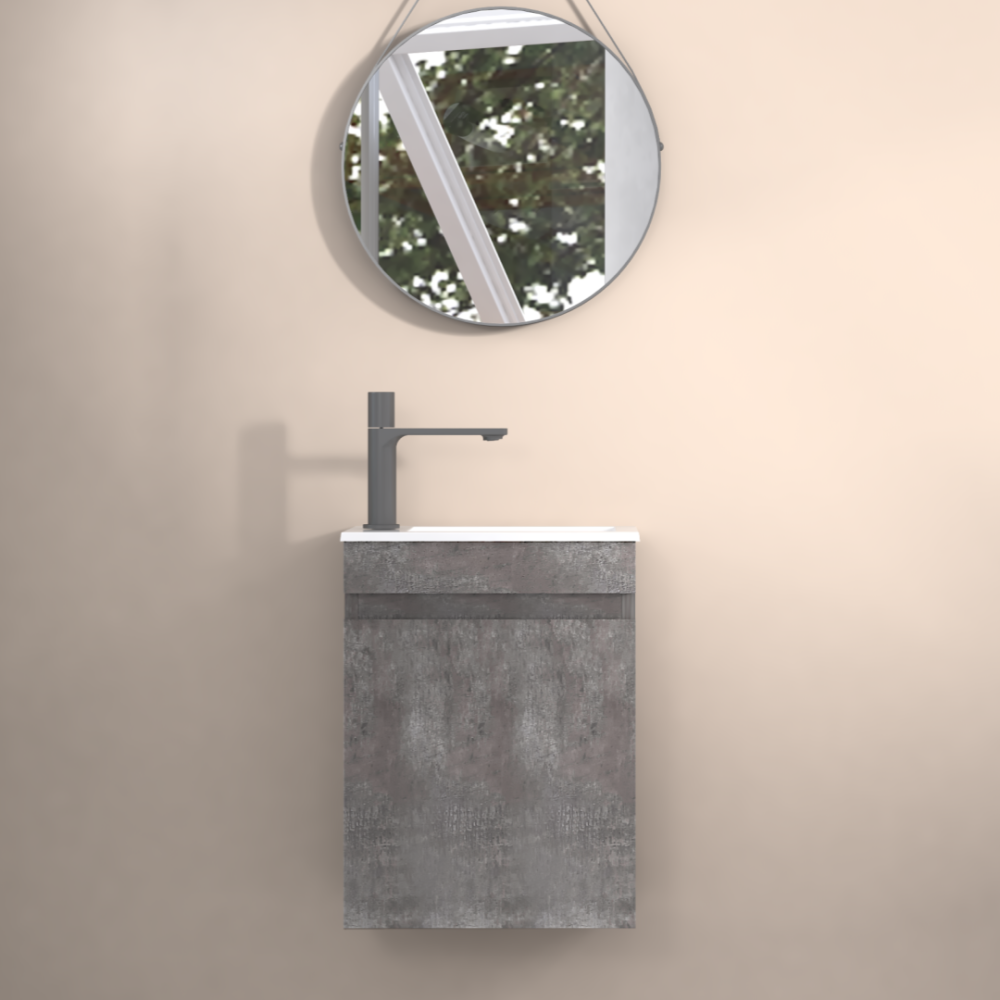 16" Floating Bathroom Vanity with Sink, Wall-Mounted Small Bathroom Storage Vanity Cabinet with Resin Top Basin and Soft Close Doors, Dark Birch 24V11-16DB