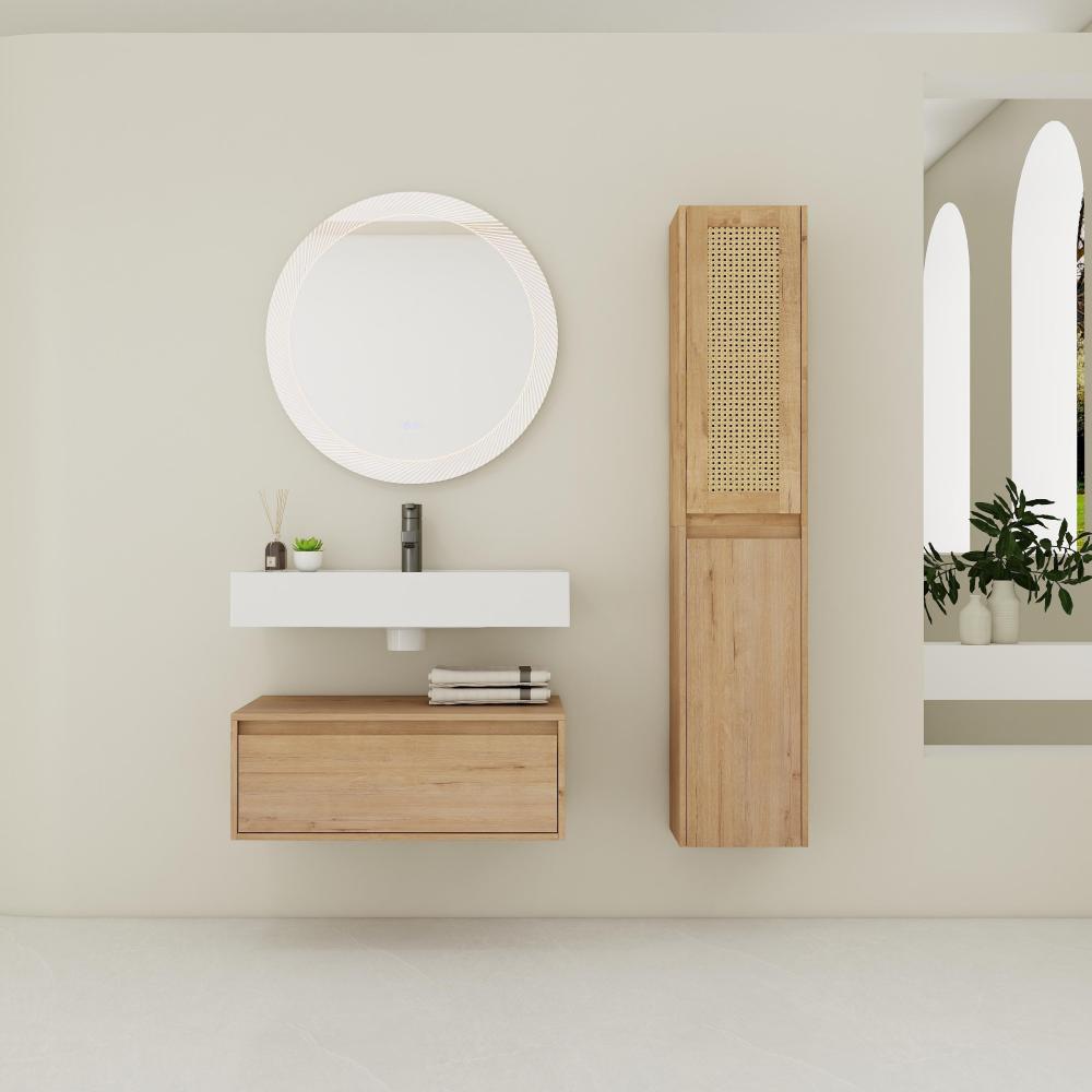 30 inch Wall-Mounted Bathroom Vanity with Resin Sink and Side Cabinet,Soft Close Drawer (KD-Packing), 09430IMO-SC00112IMOx2 Combination Cabinet