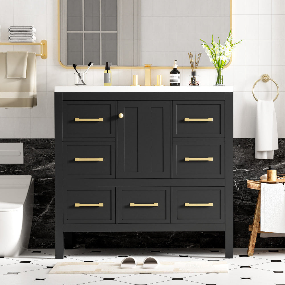 36'' Bathroom Vanity with Resin Sink Combo, Solid Wood Frame Bathroom Storage Cabinet, Freestanding Vanity Set with 5 Drawers& Soft Closing Doors (Same as N710S136002B+SW000142AAB )
