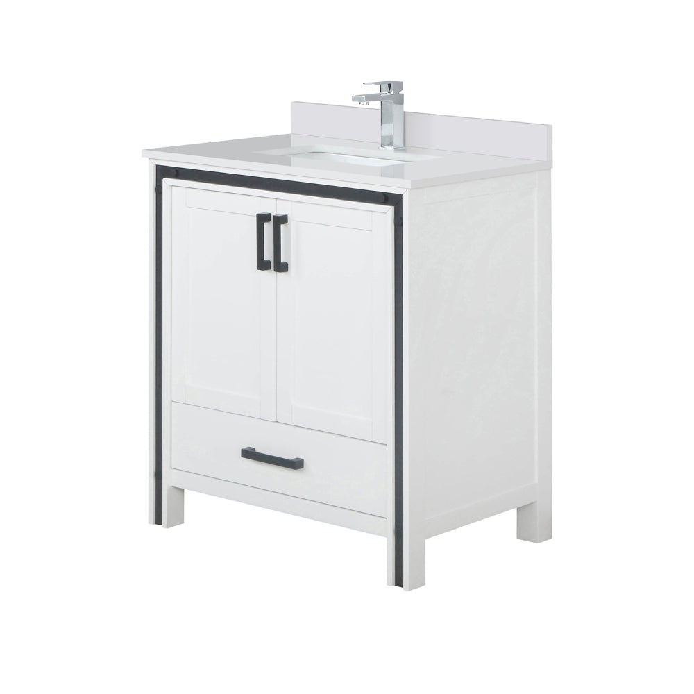 White Bath Vanity 30 in. W x 22 in. D, White Quartz Top and Faucet Set