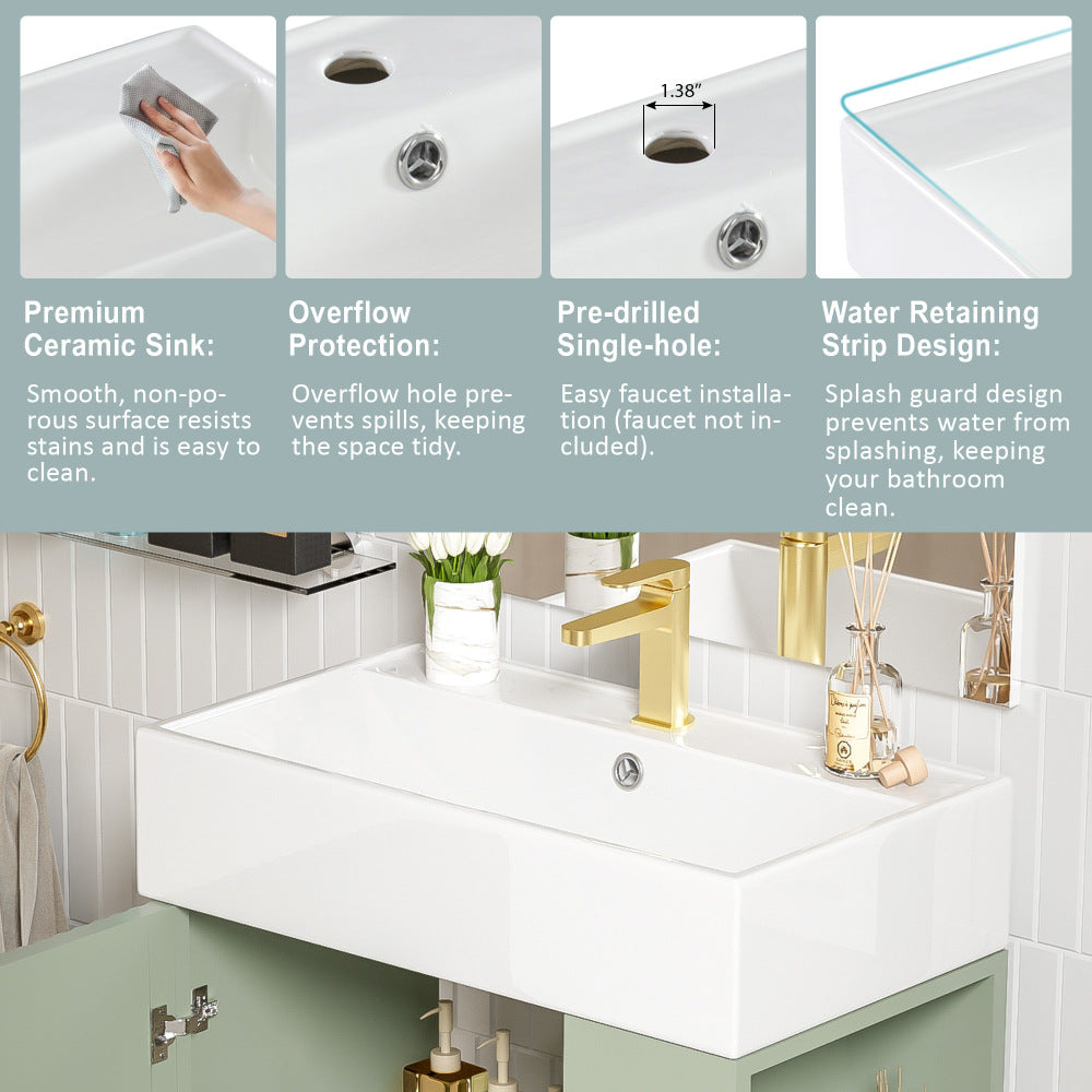 21.6" Green Bathroom vanity, Combo Cabinet, Bathroom Storage Cabinet, Single Ceramic Sink, Right side storage