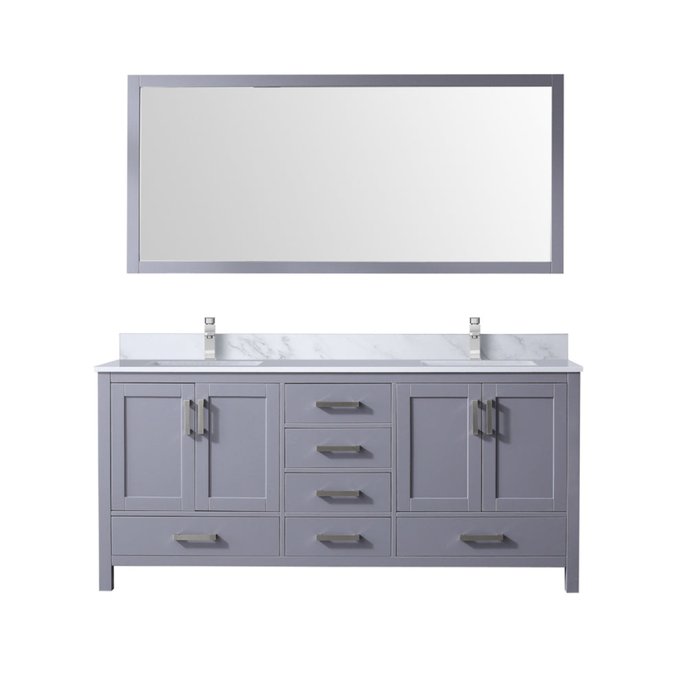 Dark Grey Double Bath Vanity 72 in. W x 22 in. D, Carrara Marble Top, Faucet Set, and 28 in. Mirror