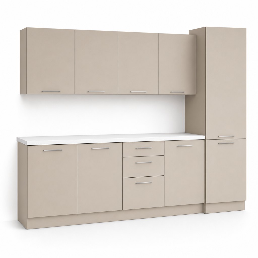 Cashmere Sand MFC RTA Kitchen Set — 3.0 m Straight Run, Flat-Pack