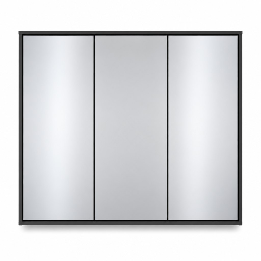 36 in Three-Door Aluminum Mirror Cabinet with Matte Black Anodized Frame