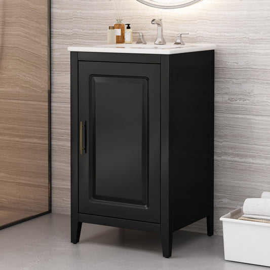 20.3" Bathroom Vanity with Sink, Functional Drawer, Door Shelf, Soft-closing Door, Black
