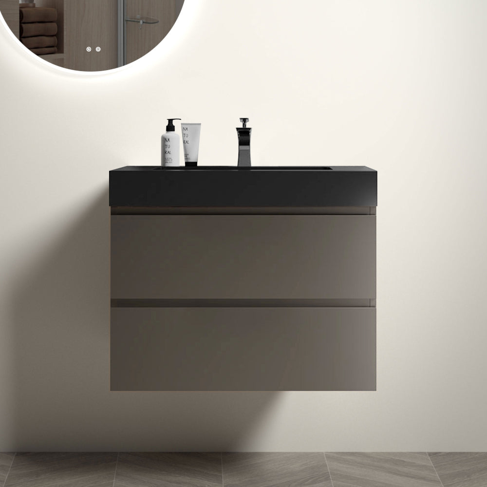 Alice 30" Gray Bathroom Vanity with Sink, Large Storage Wall Mounted Floating Bathroom Vanity for Modern Bathroom, One-Piece White Sink Basin without Drain and Faucet, Pre-assembled